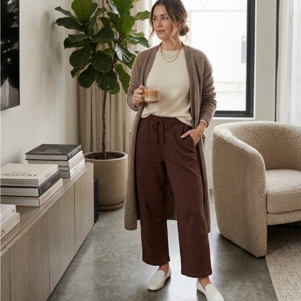 Zara Chocolate Wide Leg SweatPants Size L  NWT